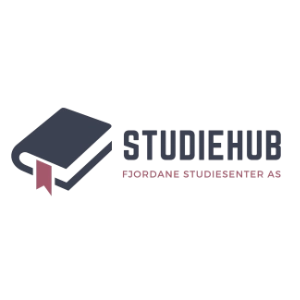 Logo for Studiehub med ikon af en bog og teksten "Studiehub" og "Fordøjne studiesenter AS."